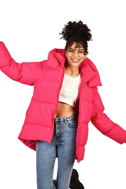 Oversize Hooded Plain Long Sleeve Women's Puffer Coat