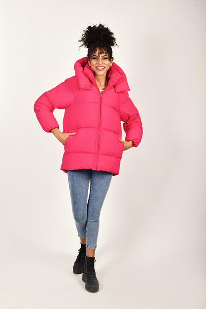 Oversize Hooded Plain Long Sleeve Women's Puffer Coat