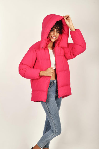 Oversize Hooded Plain Long Sleeve Women's Puffer Coat