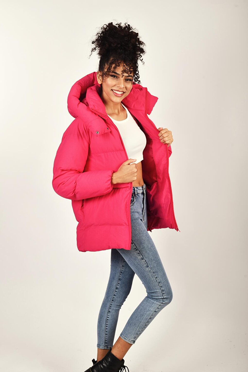 Oversize Hooded Plain Long Sleeve Women's Puffer Coat