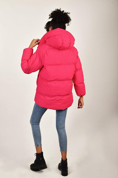 Oversize Hooded Plain Long Sleeve Women's Puffer Coat