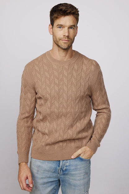 Slim Fit Crew Neck Patterned Cream Men's Sweater