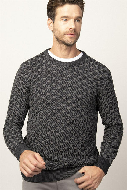 Slim Fit Crew Neck Dobby Cotton Men's Sweater