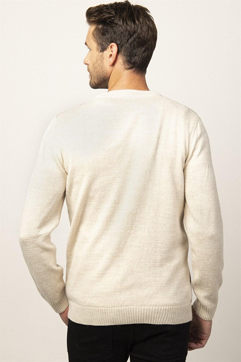 Slim Fit Crew Neck Front Patterned Men's Sweater