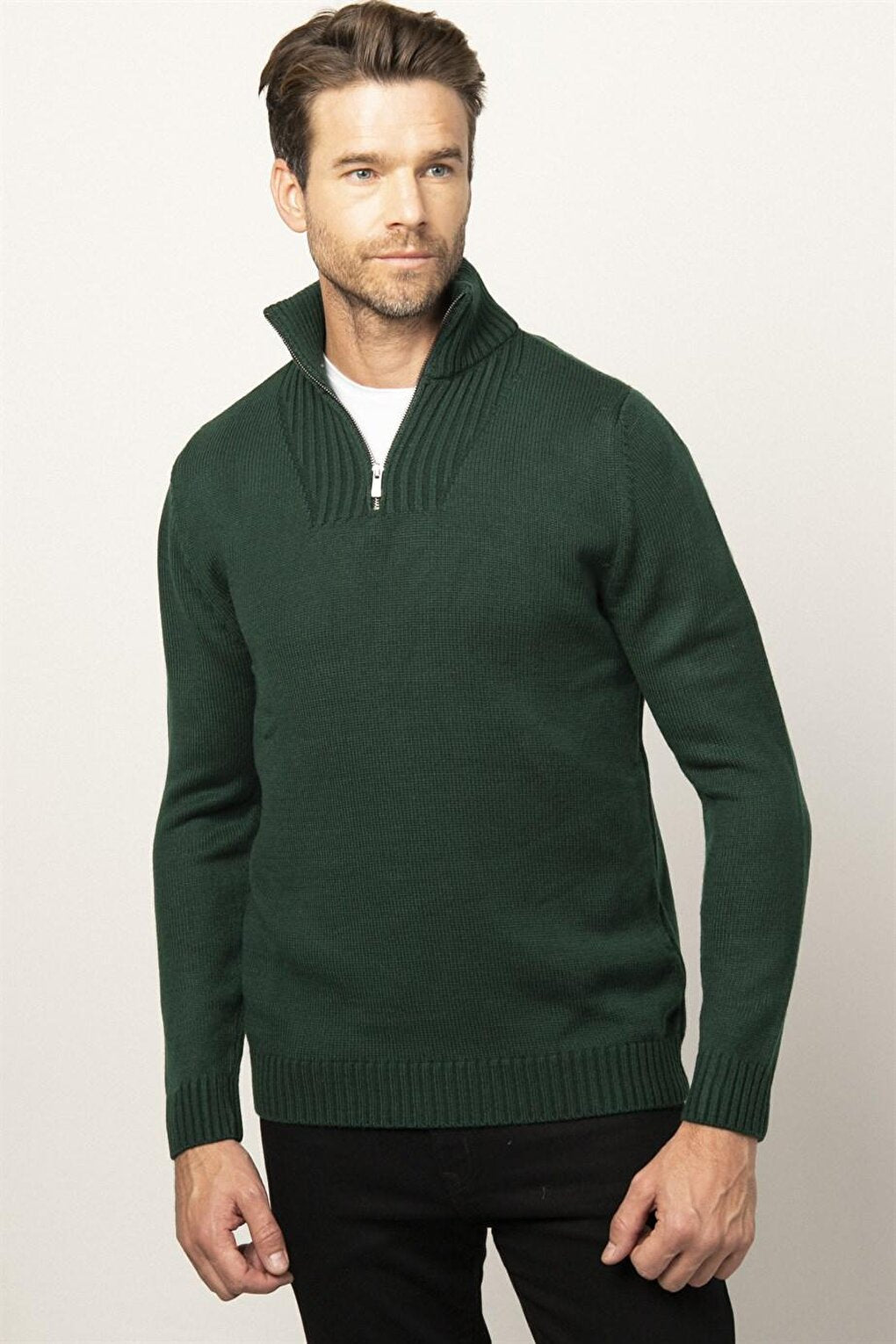 Slim Fit High Collar Zippered Men's Sweater