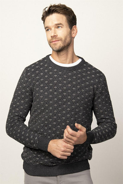 Slim Fit Crew Neck Dobby Cotton Men's Sweater