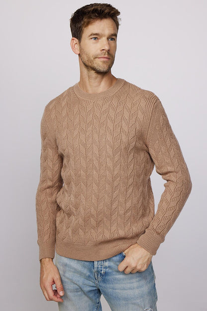 Slim Fit Crew Neck Patterned Cream Men's Sweater