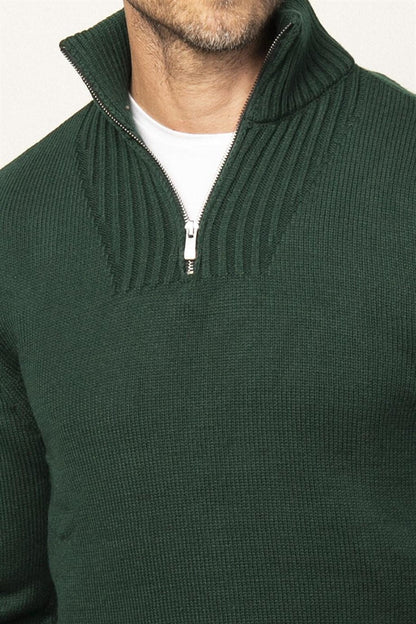 Slim Fit High Collar Zippered Men's Sweater