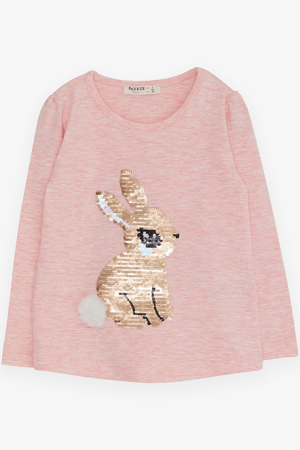 Girl's Long Sleeve T-Shirt Sequined Bunny Printed Salmon Melange (Age 3-6)