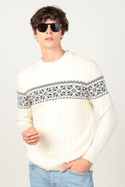 Slim Fit Crew Neck Patterned Men's Sweater