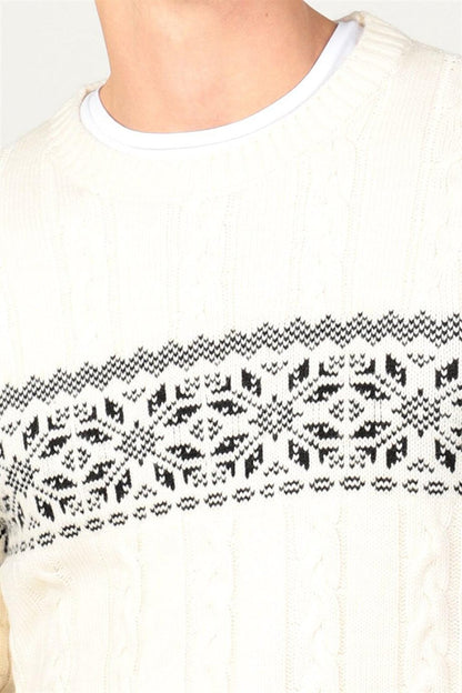 Slim Fit Crew Neck Patterned Men's Sweater