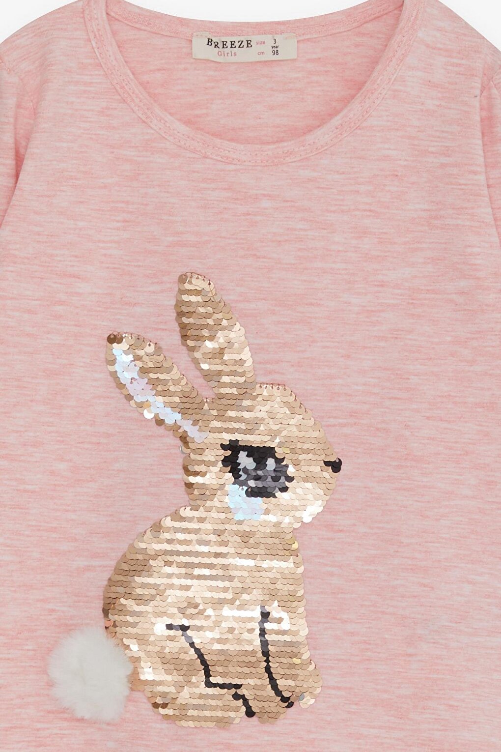 Girl's Long Sleeve T-Shirt Sequined Bunny Printed Salmon Melange (Age 3-6)