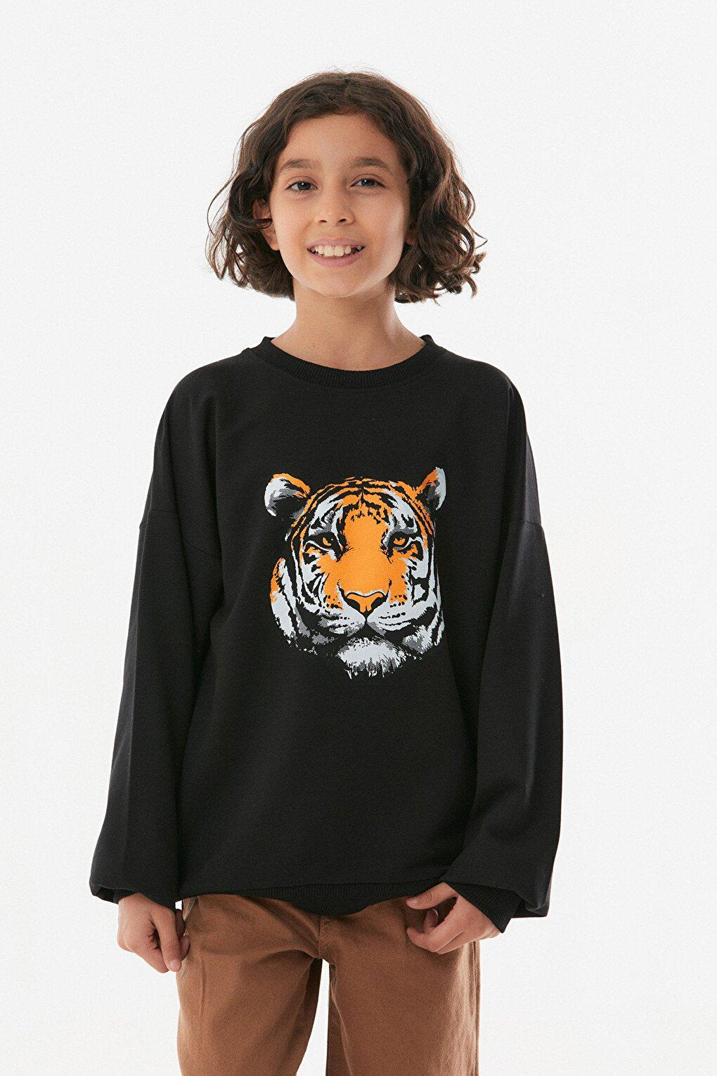 Tiger Printed Crew Neck Girl's Sweatshirt