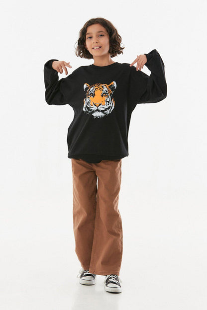 Tiger Printed Crew Neck Girl's Sweatshirt