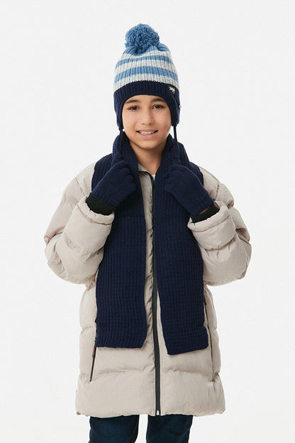 Striped Boy's Scarf, Beret and Gloves Set