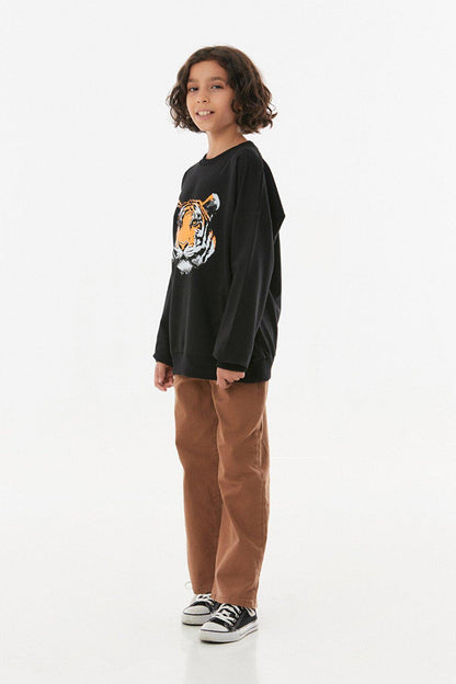 Tiger Printed Crew Neck Girl's Sweatshirt