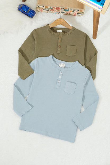 Baby Boy Button Collared Pocket 2-Piece Sweatshirt Khaki-Light Blue 17331