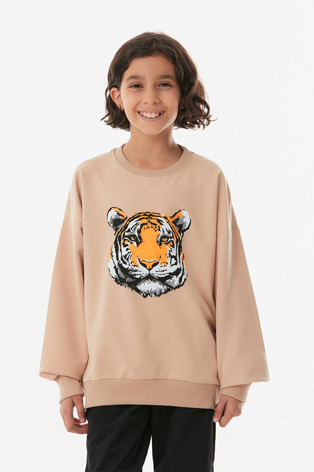 Tiger Printed Crew Neck Girl's Sweatshirt