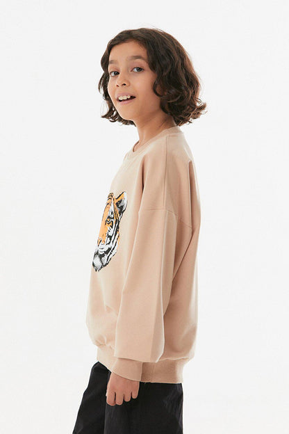 Tiger Printed Crew Neck Girl's Sweatshirt