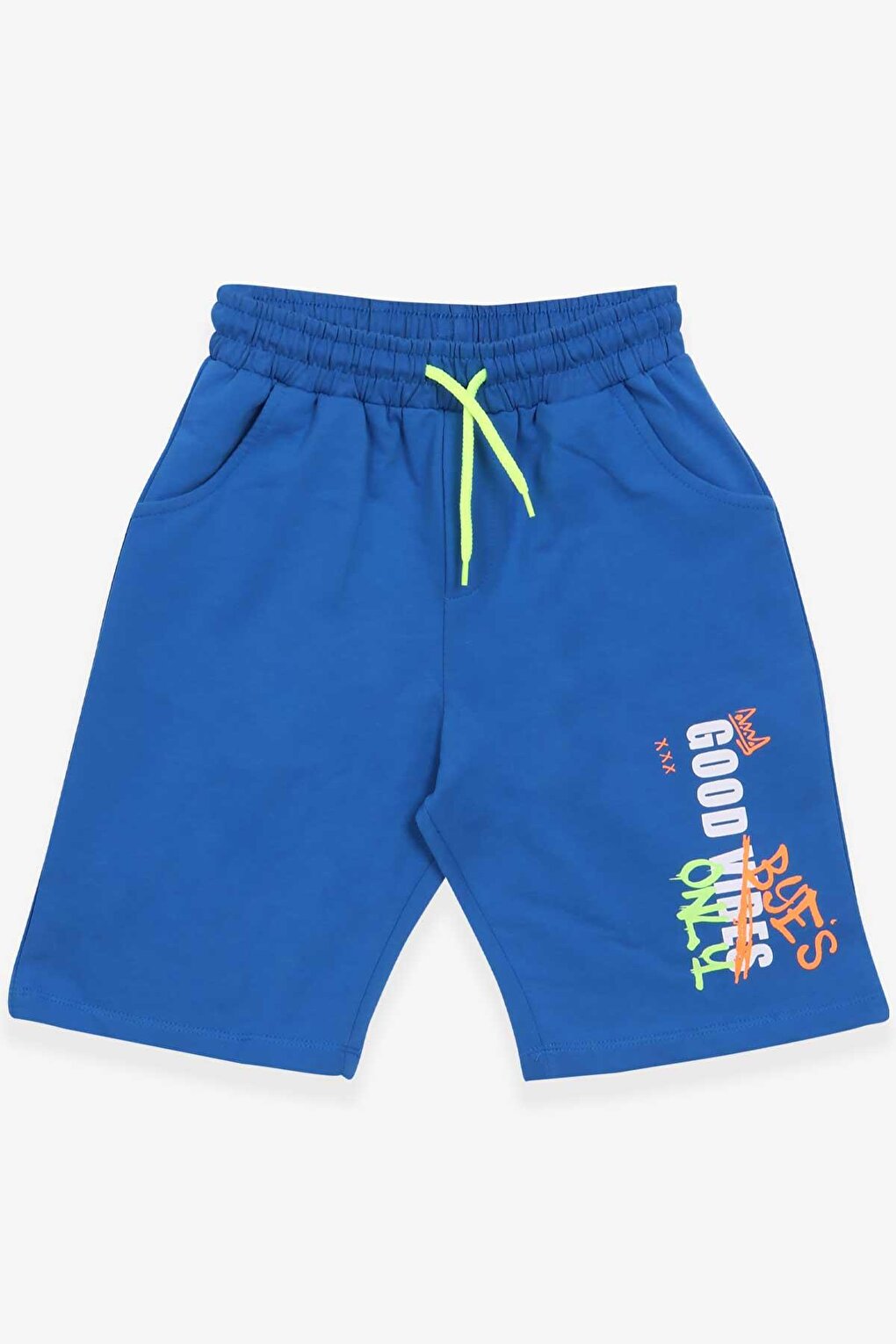 Boy's Shorts Text Printed Saks Blue (Ages 8-14)