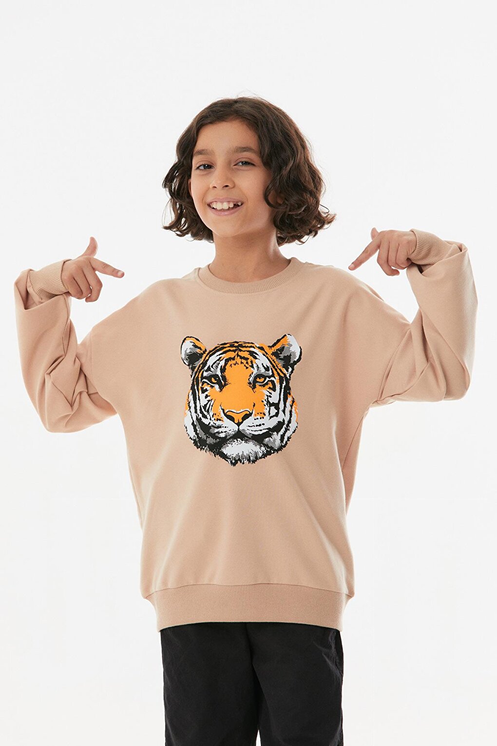 Tiger Printed Crew Neck Girl's Sweatshirt