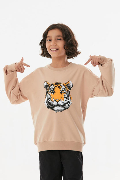 Tiger Printed Crew Neck Girl's Sweatshirt