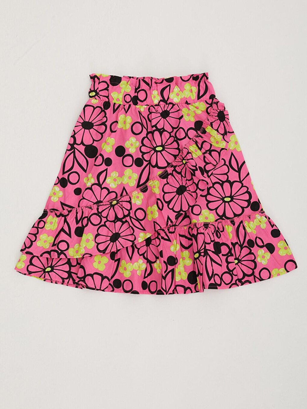 Girl's Elastic Waist Ruffled Patterned Skirt