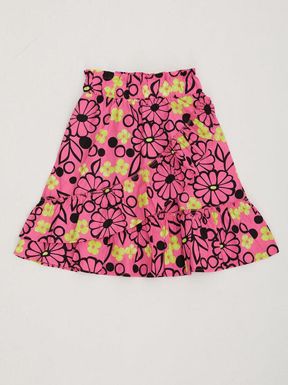 Girl's Elastic Waist Ruffled Patterned Skirt