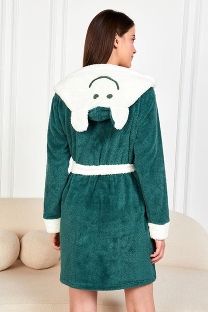 Women's Green Christmas Cookie Hooded Short Dressing Gown PJM