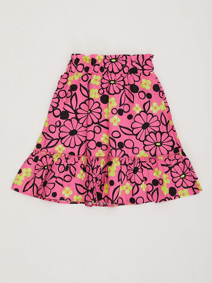 Girl's Elastic Waist Ruffled Patterned Skirt