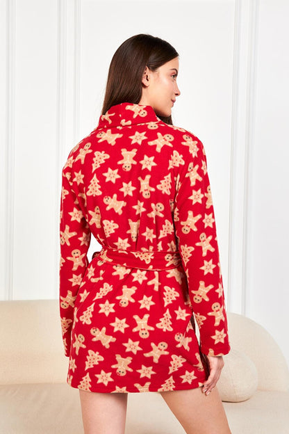 Women's Red Cookie Hooded Short Dressing Gown PJM