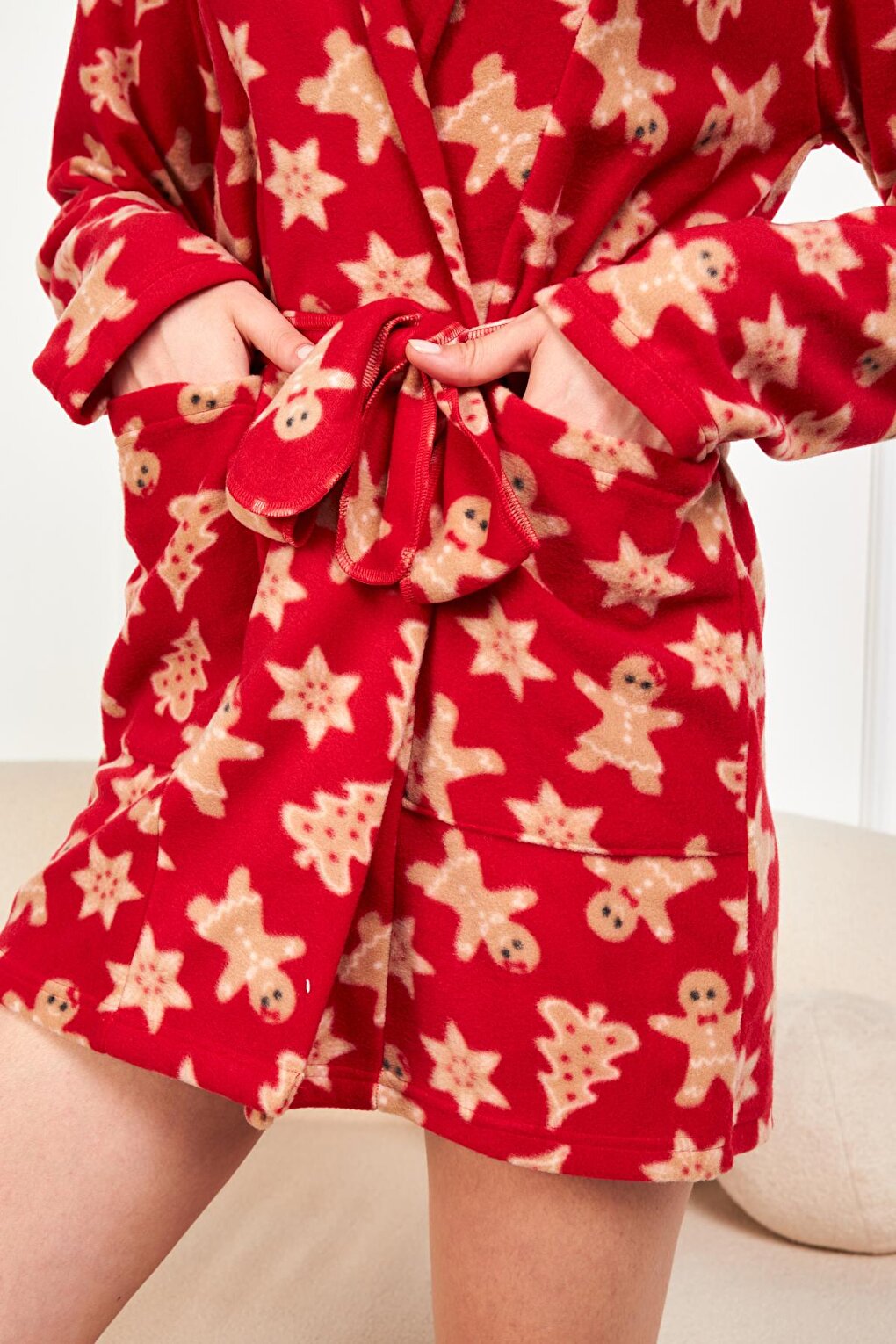 Women's Red Cookie Hooded Short Dressing Gown PJM