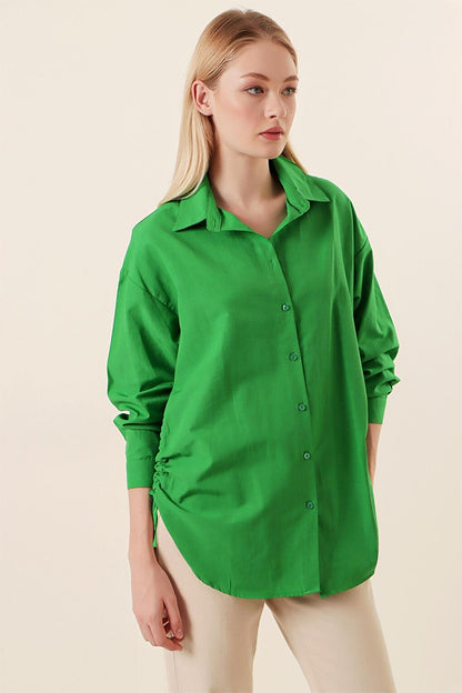 20132 Drawstring Oversize Shirt - Green