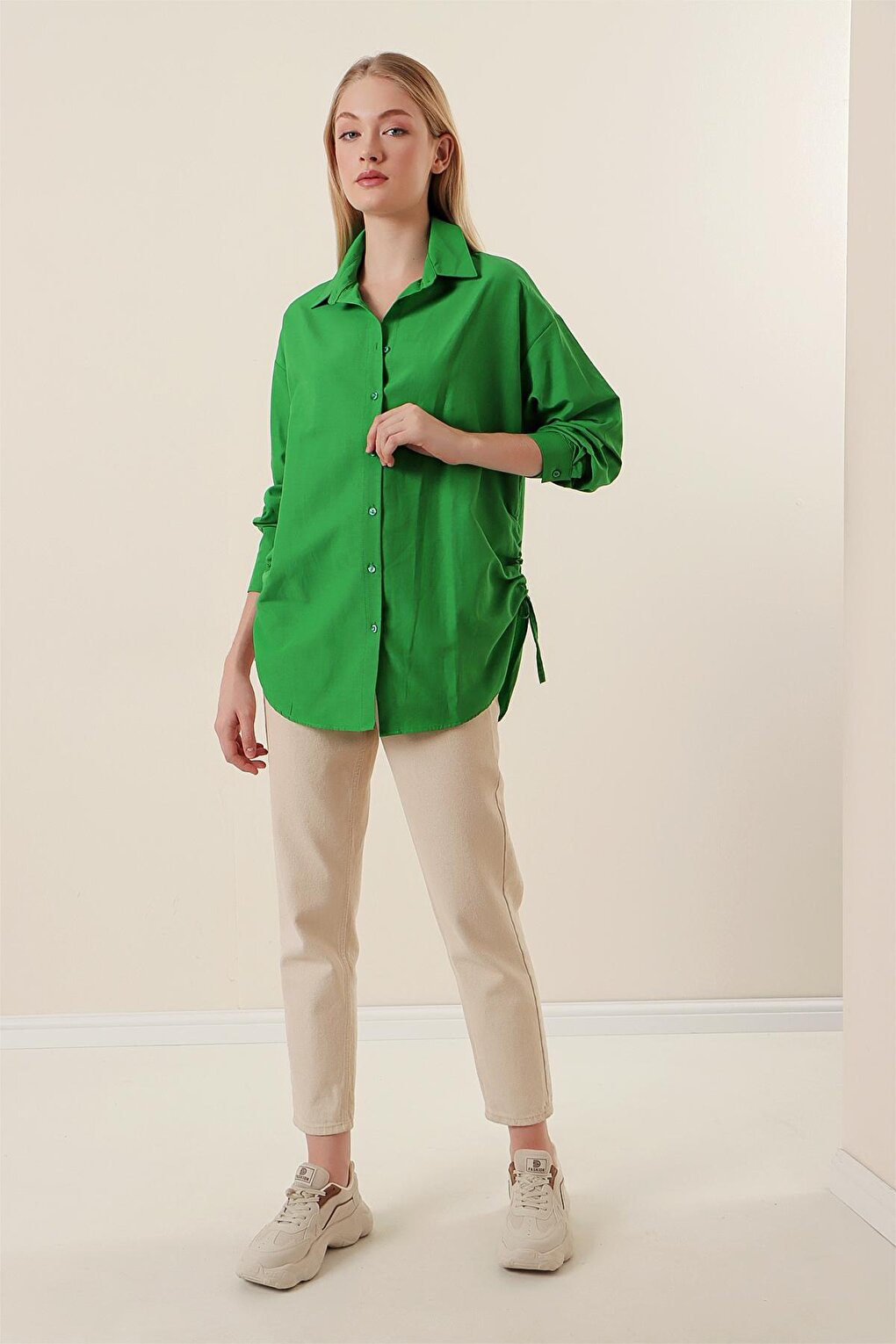 20132 Drawstring Oversize Shirt - Green