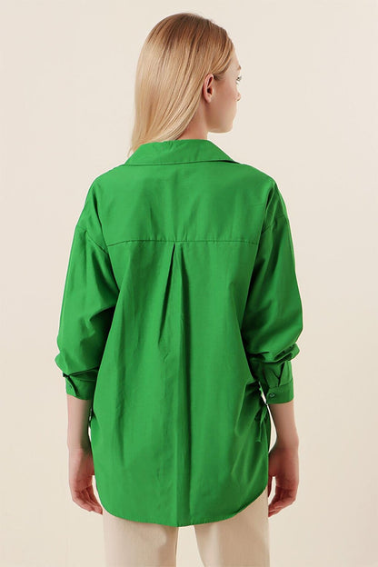 20132 Drawstring Oversize Shirt - Green