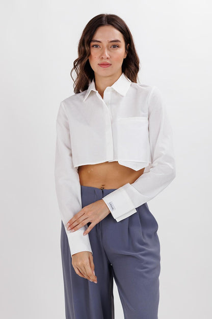 Women's Ecru Crop Shirt with Crest Detail