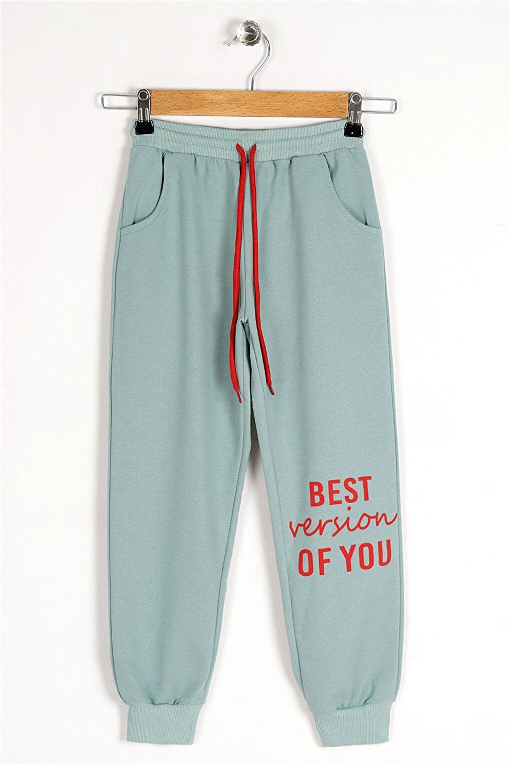 Girl's Çağla Green Colored Pocket Best Version Of You Printed Sweatpants