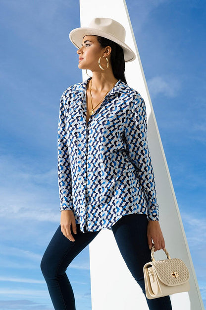 Geometric Blue Pattern Viscose Shirt