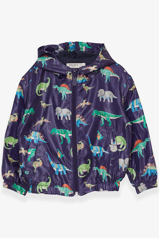 Baby Boy Raincoat Colorful Dinosaur Patterned Navy Blue (1-2 Years)