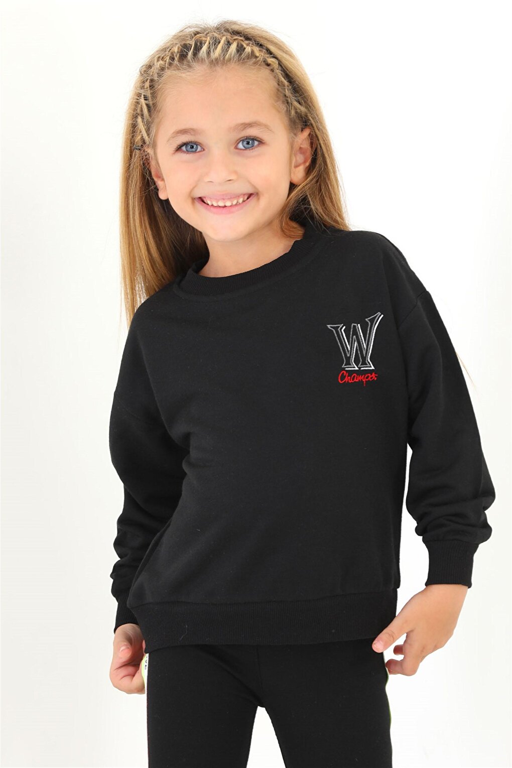 Girl's Black Color W Embroidered Sweatshirt