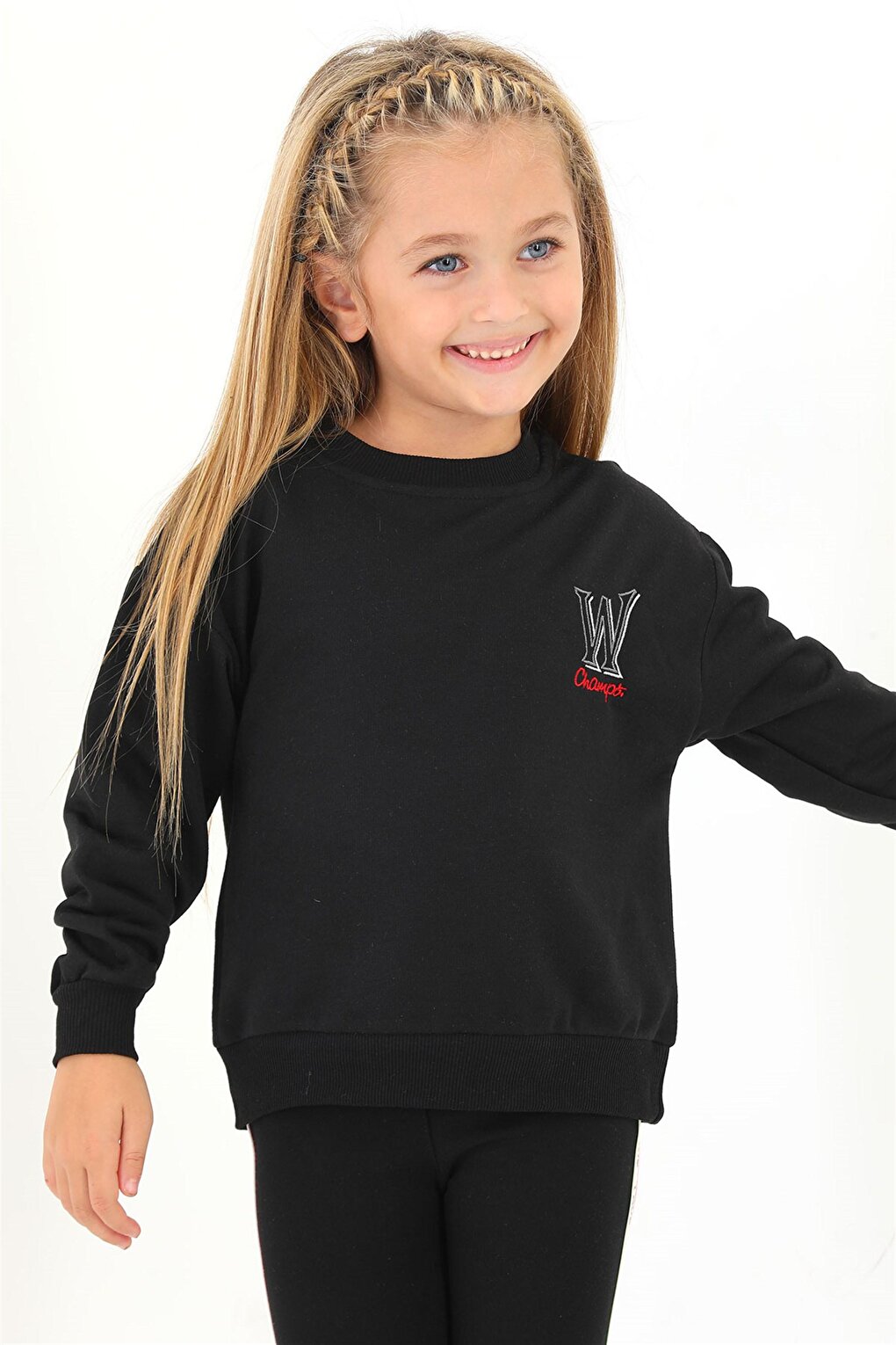 Girl's Black Color W Embroidered Sweatshirt