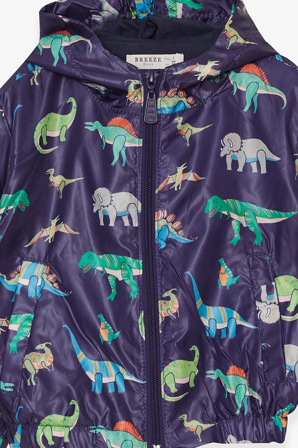 Baby Boy Raincoat Colorful Dinosaur Patterned Navy Blue (1-2 Years)