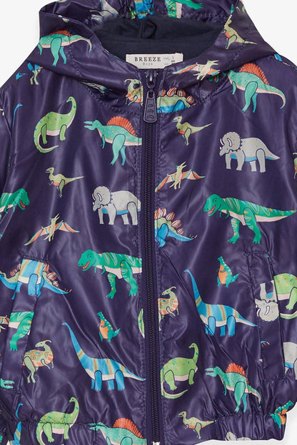 Baby Boy Raincoat Colorful Dinosaur Patterned Navy Blue (1-2 Years)