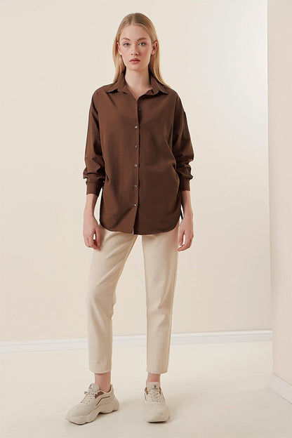 20132 Drawstring Oversize Shirt - Brown