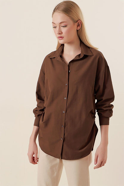 20132 Drawstring Oversize Shirt - Brown