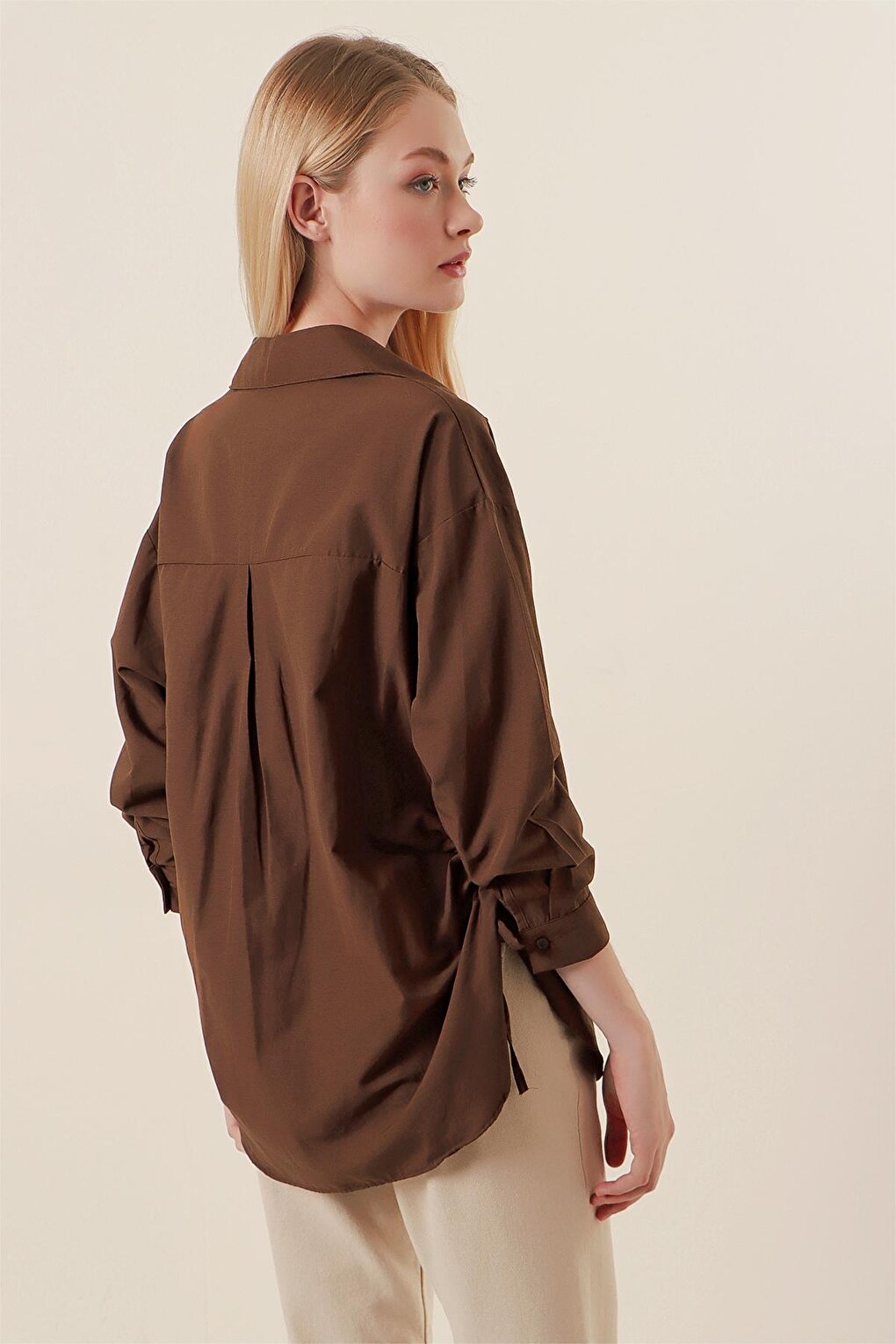 20132 Drawstring Oversize Shirt - Brown