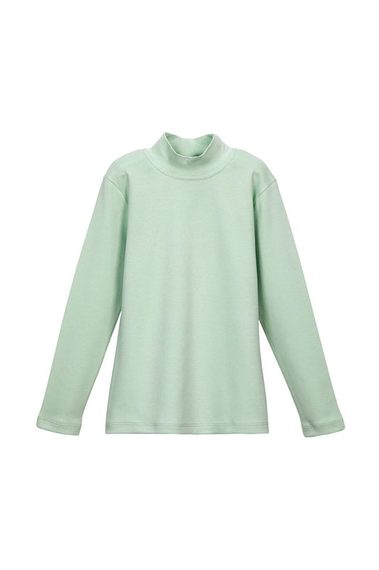 Soft Green Girl's Half Fisherman Long Sleeve T-Shirt