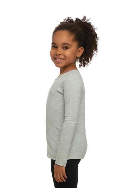 Light Green Melange Girl's Plain Basic Lycra Long Sleeve T-Shirt