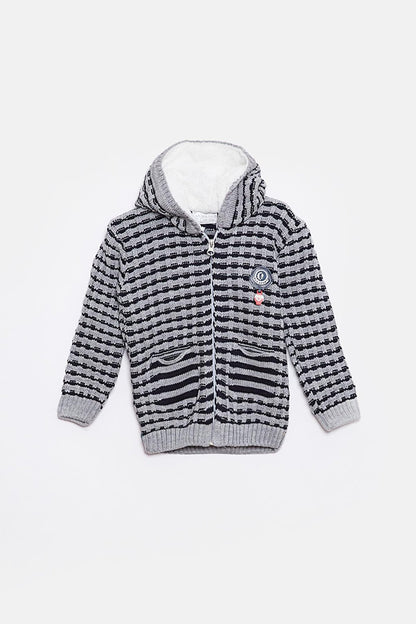 Fur Detailed Knitwear Baby Boy Cardigan