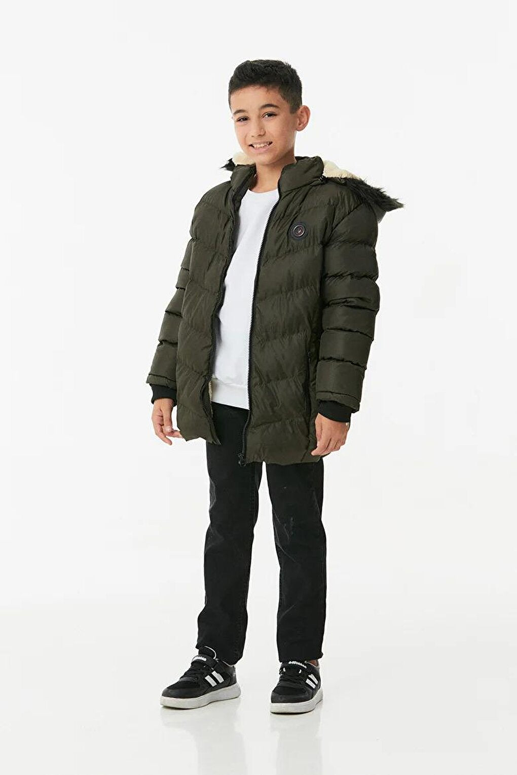 Boy's Puffer Coat with Fur Hood